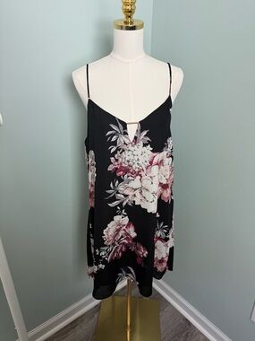 Socialite Floral Slip Cami Dress Black Pink XL 90s Style Gold Detail
